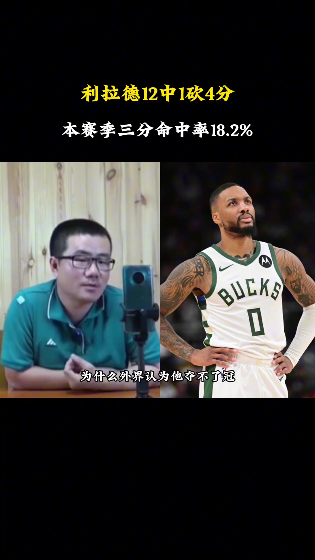  今天12中1！靜雨此前哼斗利拉德：外界不會把他和奪冠掛鉤