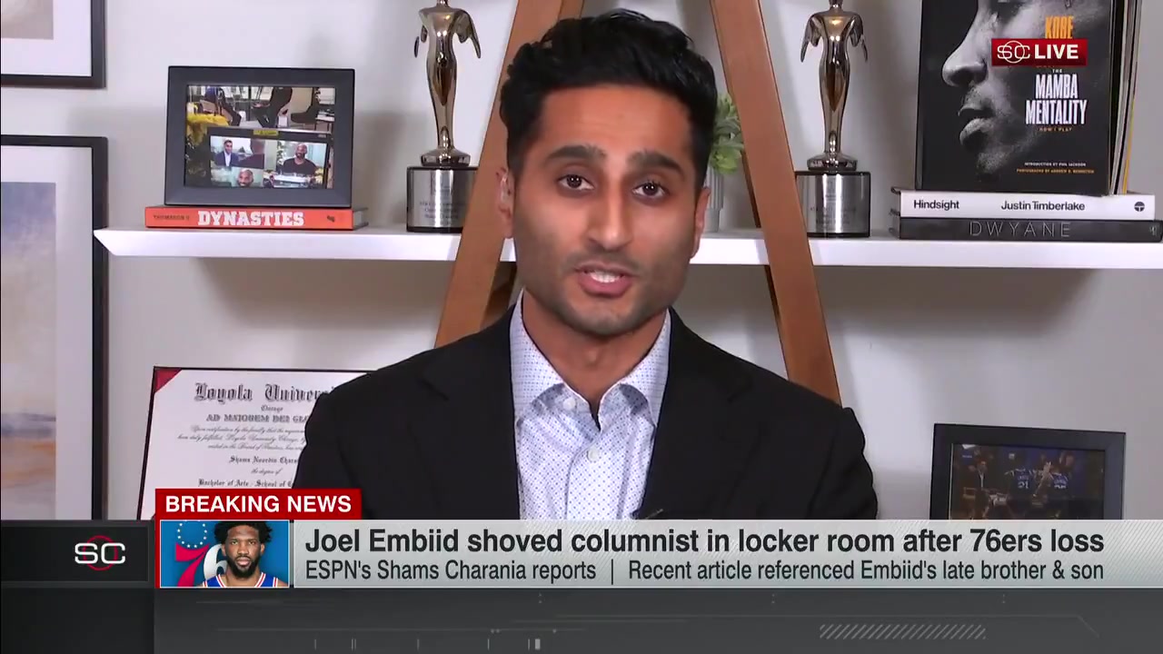  Shams：恩比德今日比賽賽后，在更衣室推搡了一名記者