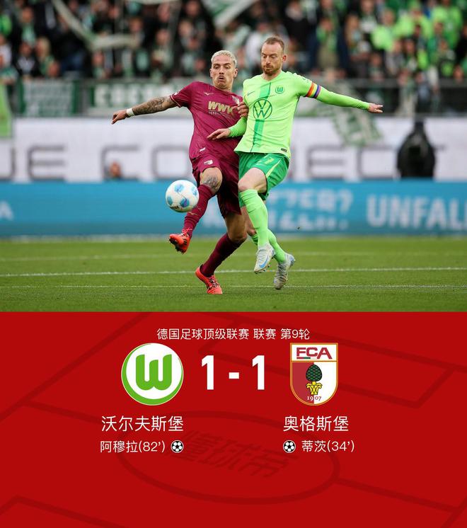  狼堡奧格斯堡1-1，蒂茨首球阿穆拉平局